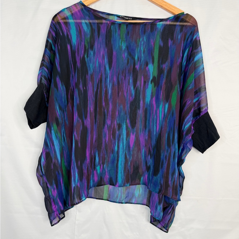 Express over sized Vibrant Sheer Blouse in Blue and‎ Purple